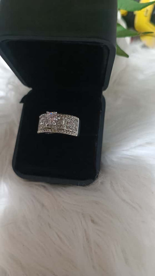 Elegant Silver Ring with Pave-Set Stones